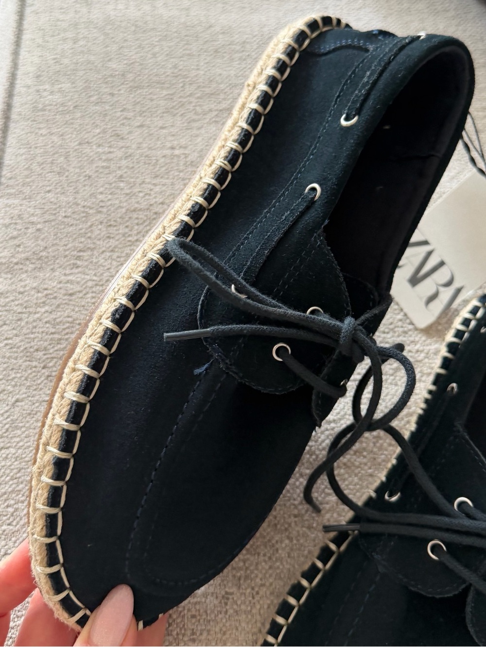 Zara Navy Blue Suede Boat Shoes with Espadrille Trim